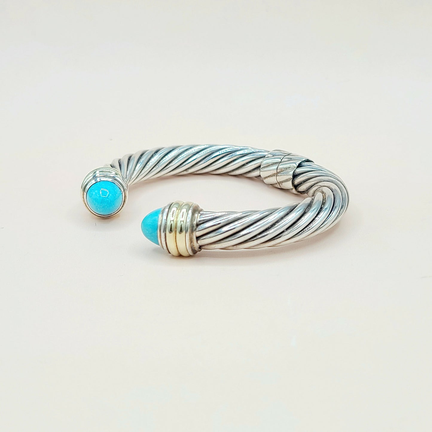    David Yurman 10mm Cable Turquoise Silve Gold Bracelet