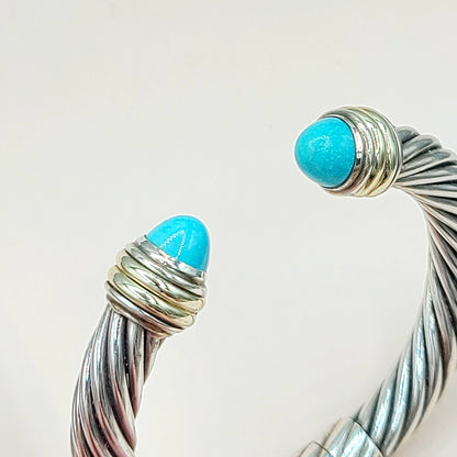    David Yurman 10mm Cable Turquoise Silve Gold Bracelet