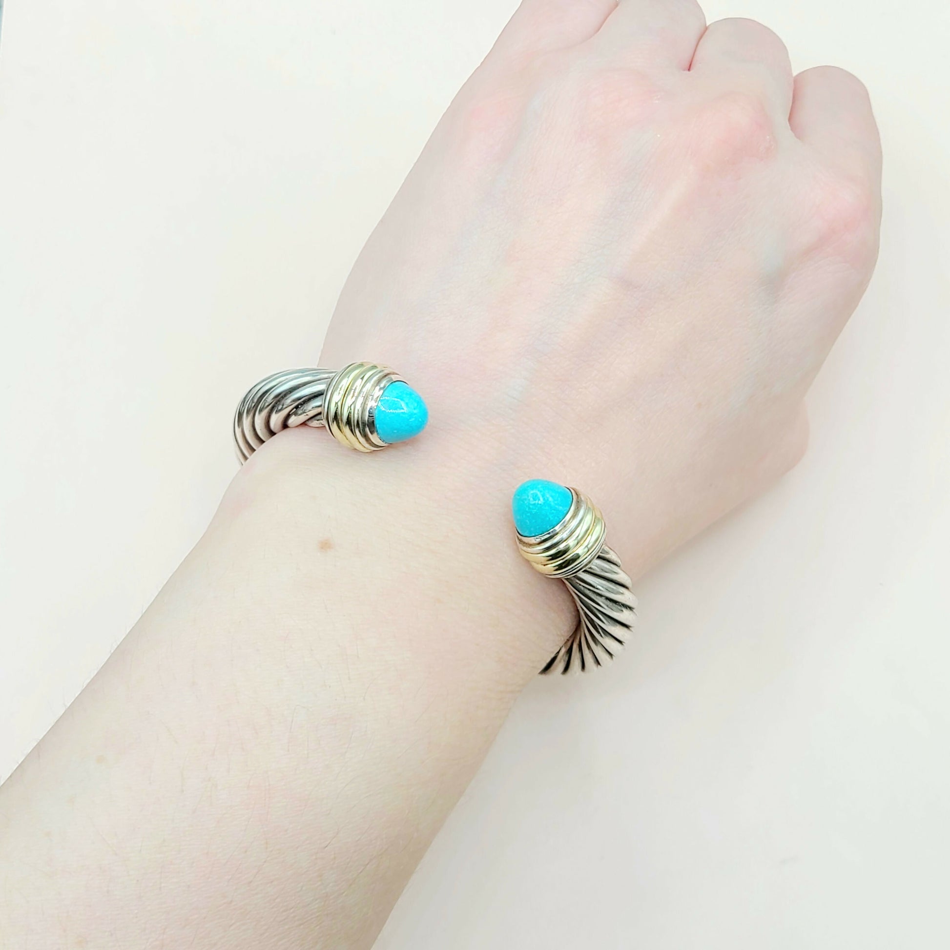    David Yurman 10mm Cable Turquoise Silve Gold Bracelet