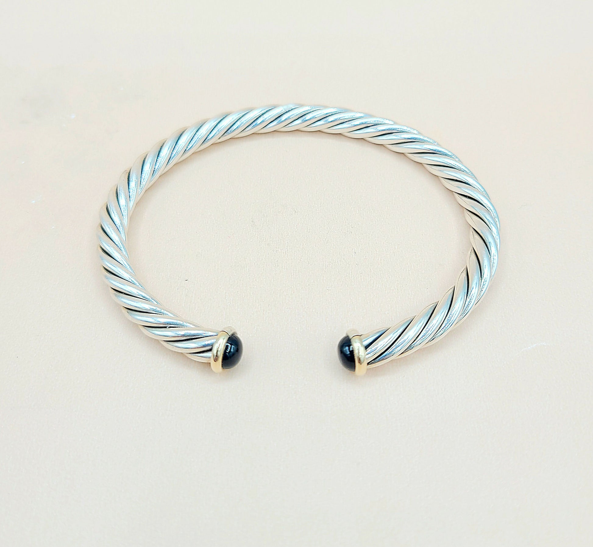    David Yurman 6mm Black Onyx Gold Cable Cuff Bracelet