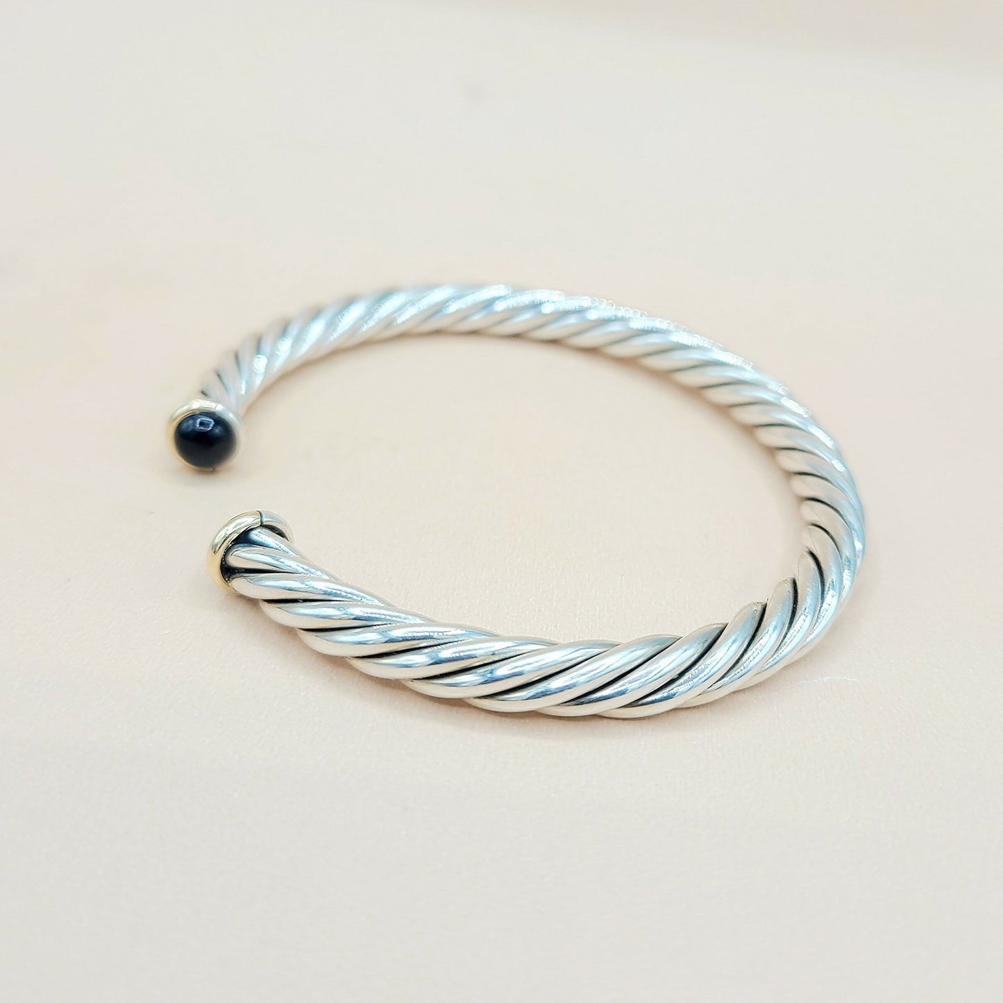    David Yurman 6mm Black Onyx Gold Cable Cuff Bracelet