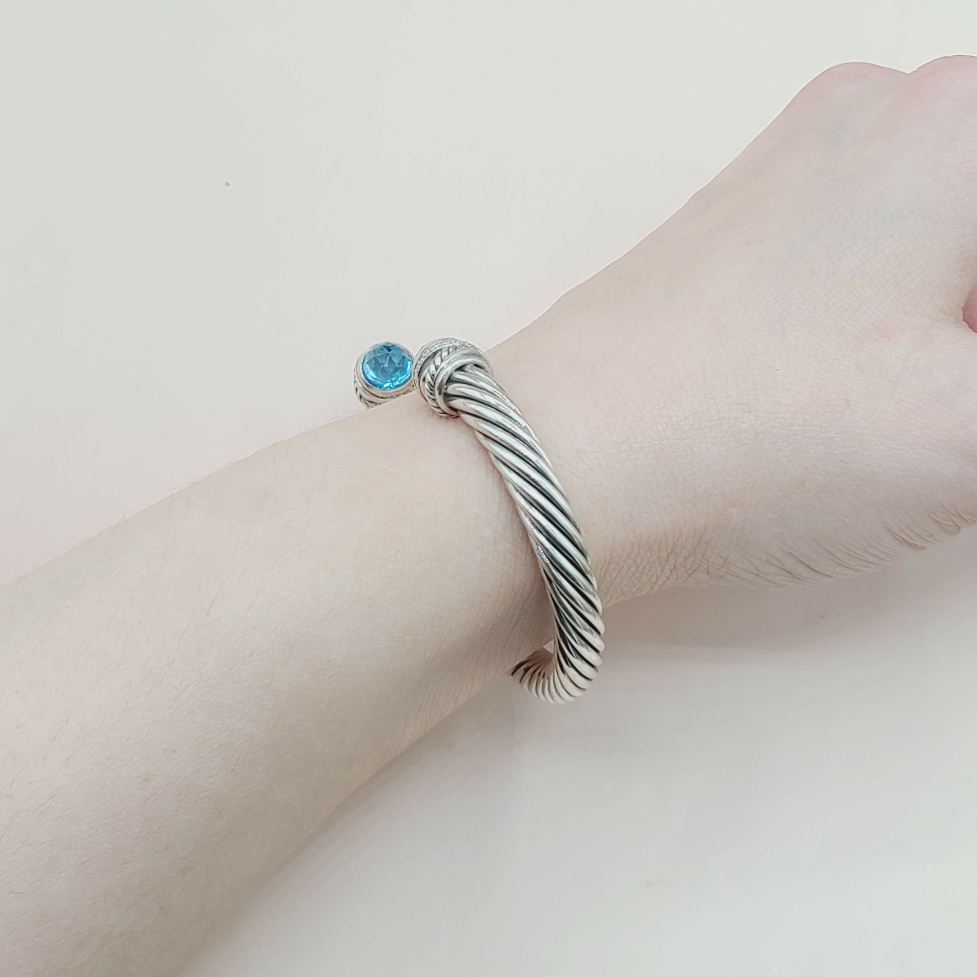    David Yurman 7mm Crossover Hampton Blue Topaz Diamonds Bracelet