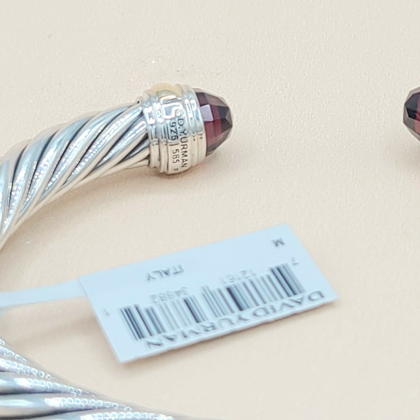    David Yurman 7mm Garnet Gold Silver Bracelet