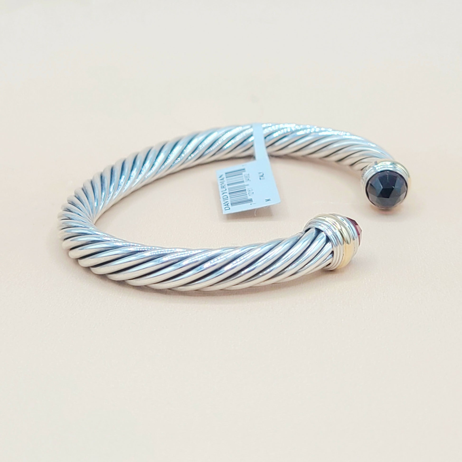    David Yurman 7mm Garnet Gold Silver Bracelet
