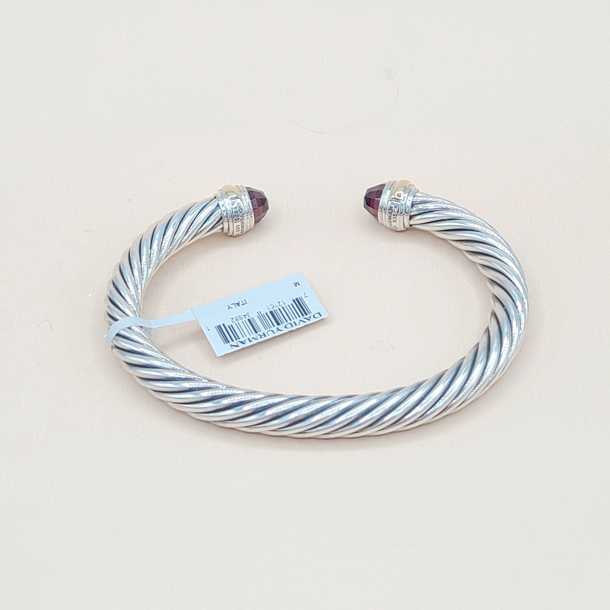    David Yurman 7mm Garnet Gold Silver Bracelet