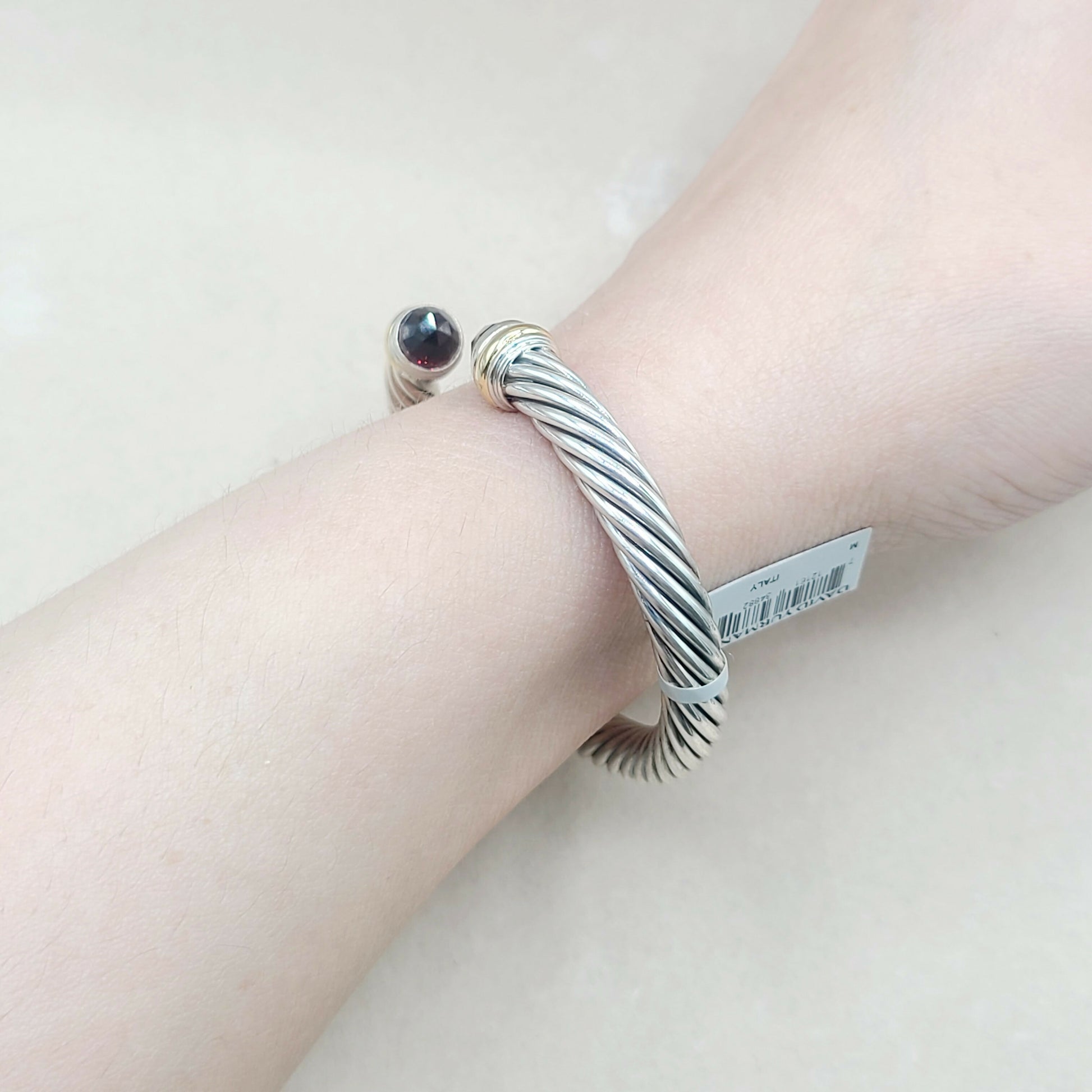    David Yurman 7mm Garnet Gold Silver Bracelet