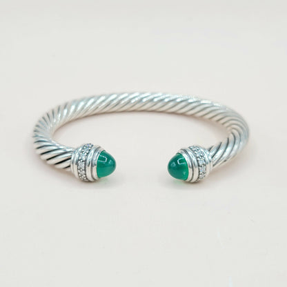    David Yurman 7mm Green Onyx Diamond  Cable Bracelet