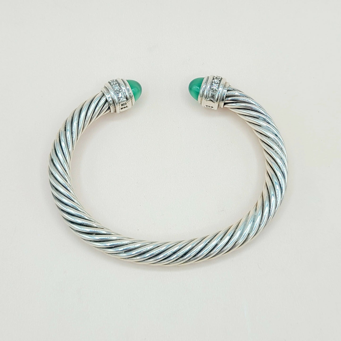   David Yurman 7mm Green Onyx Diamond  Cable Bracelet
