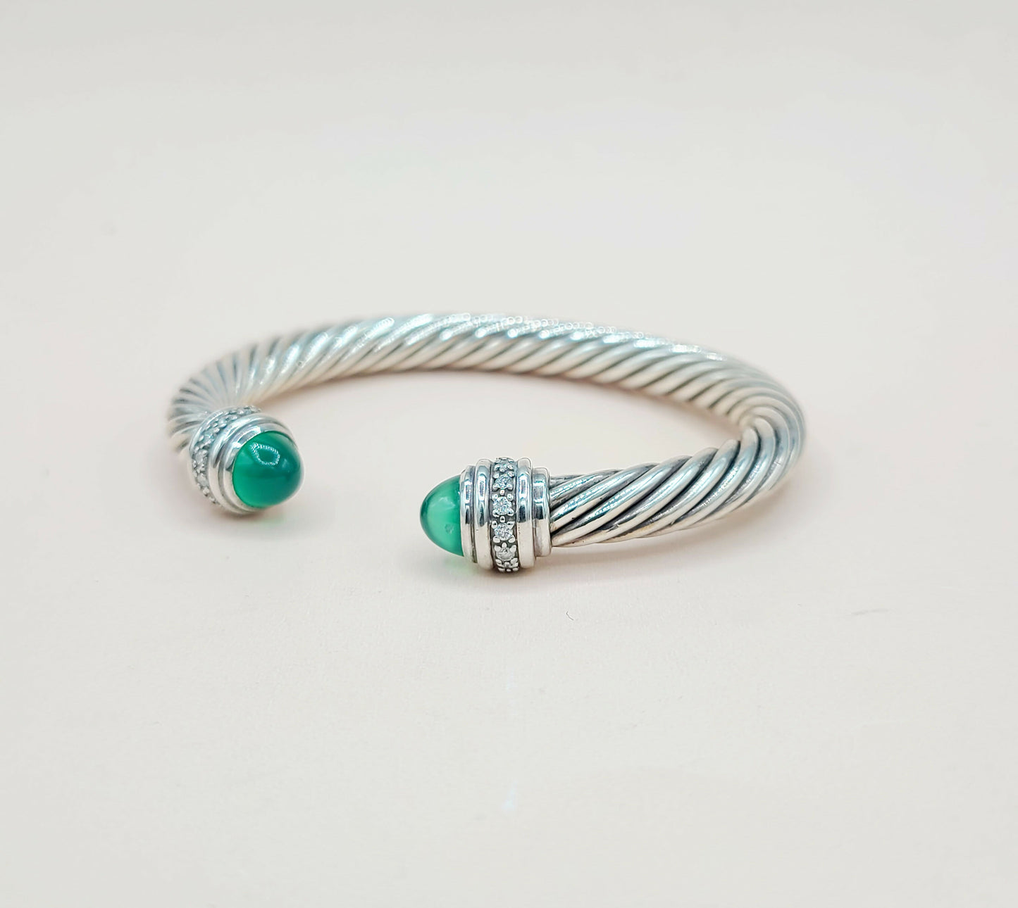    David Yurman 7mm Green Onyx Diamond  Cable Bracelet