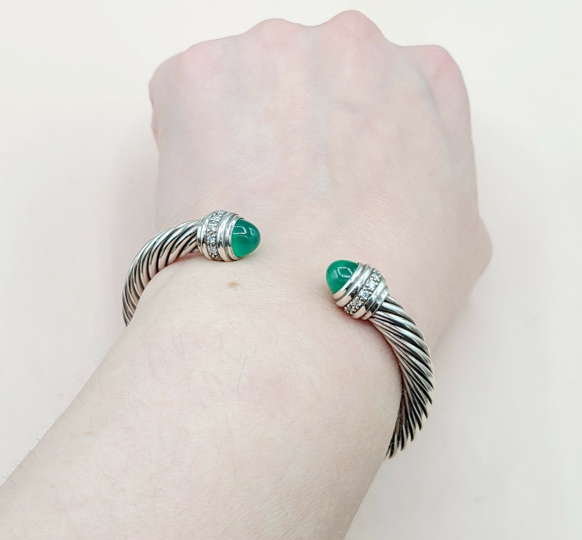    David Yurman 7mm Green Onyx Diamond  Cable Bracelet