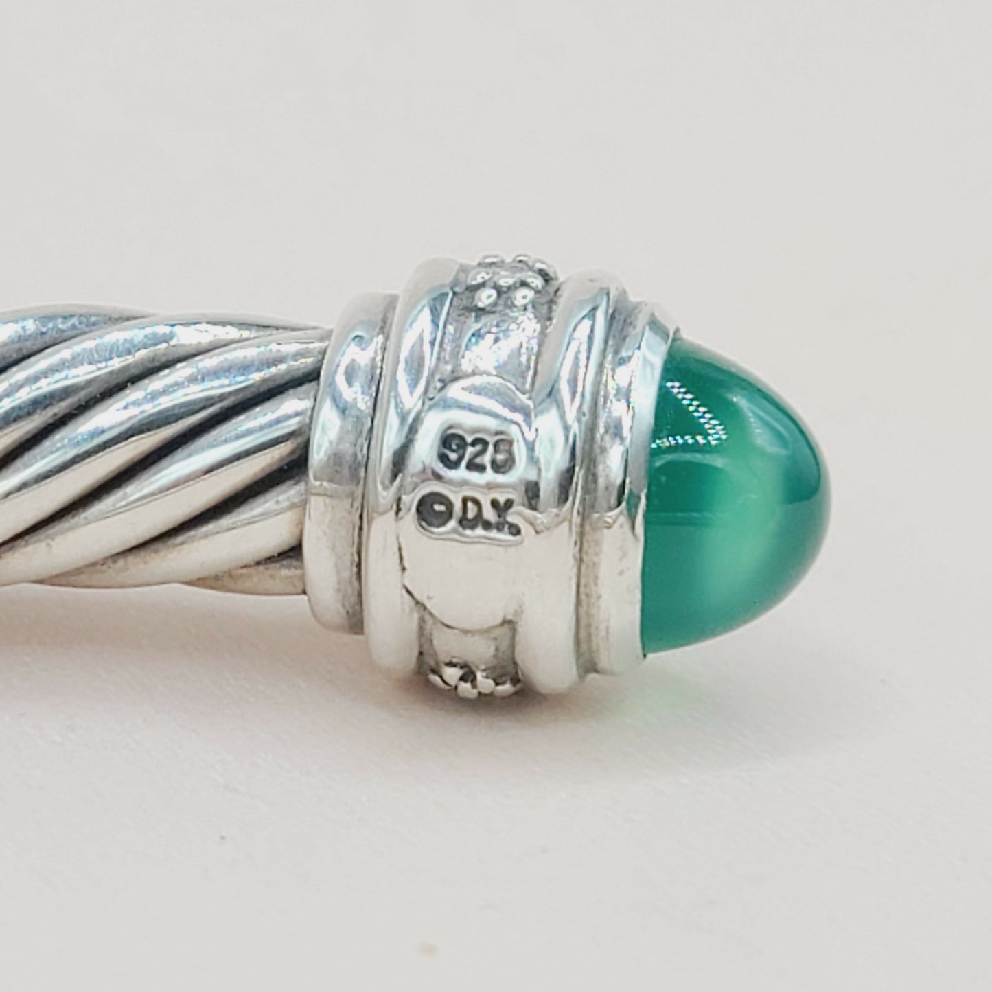    David Yurman 7mm Green Onyx Diamond  Cable Bracelet