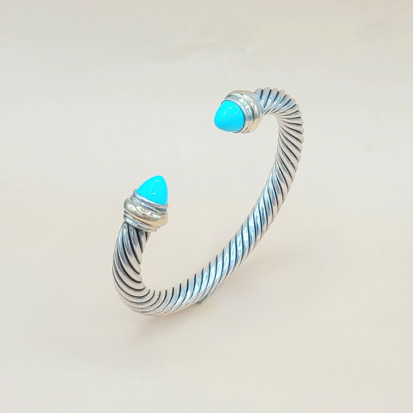   David Yurman Turquoise Silver Gold Cable Bracelet 7mm