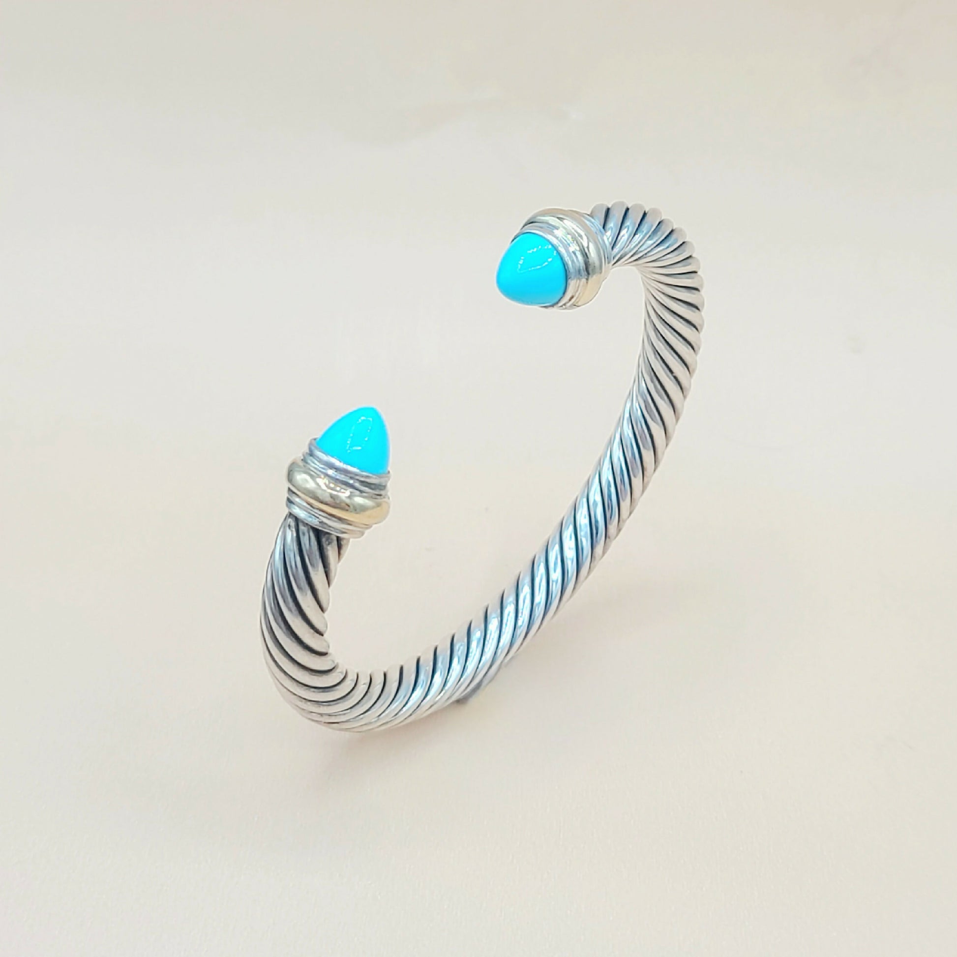    David Yurman Turquoise Silver Gold Cable Bracelet 7mm
