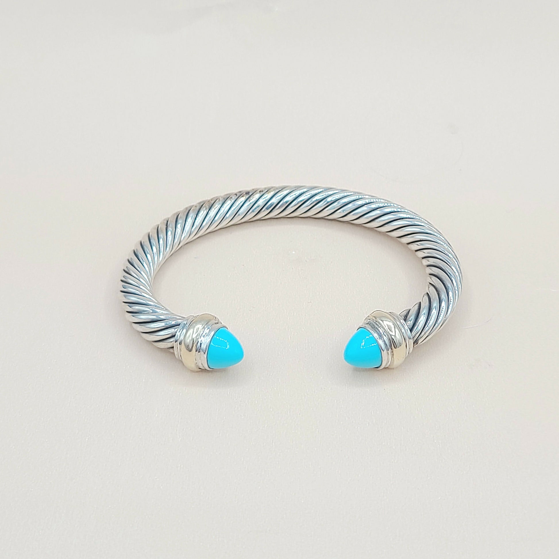    David Yurman Turquoise Silver Gold Cable Bracelet 7mm