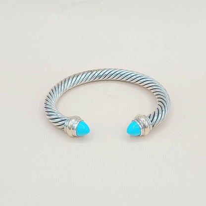    David Yurman Turquoise Silver Gold Cable Bracelet 7mm