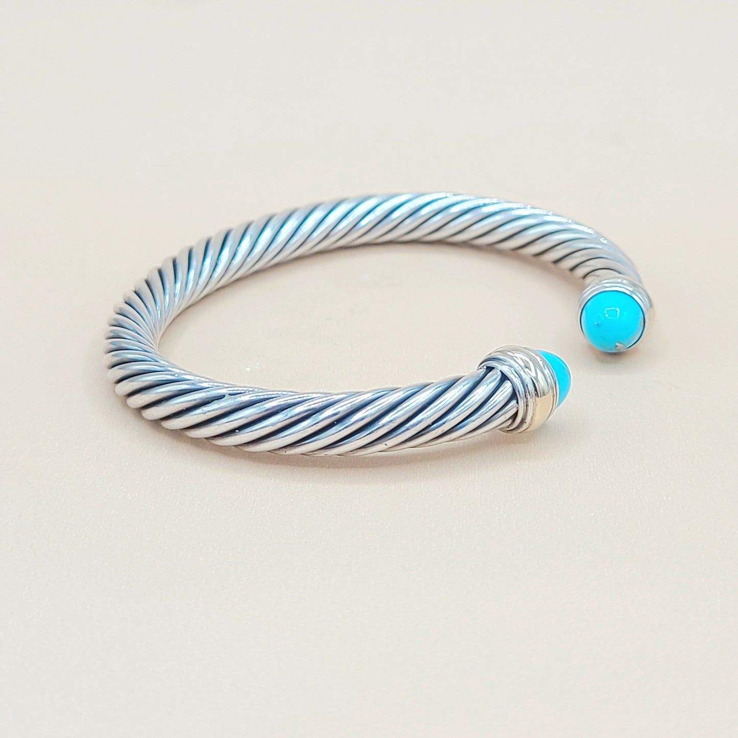    David Yurman Turquoise Silver Gold Cable Bracelet 7mm