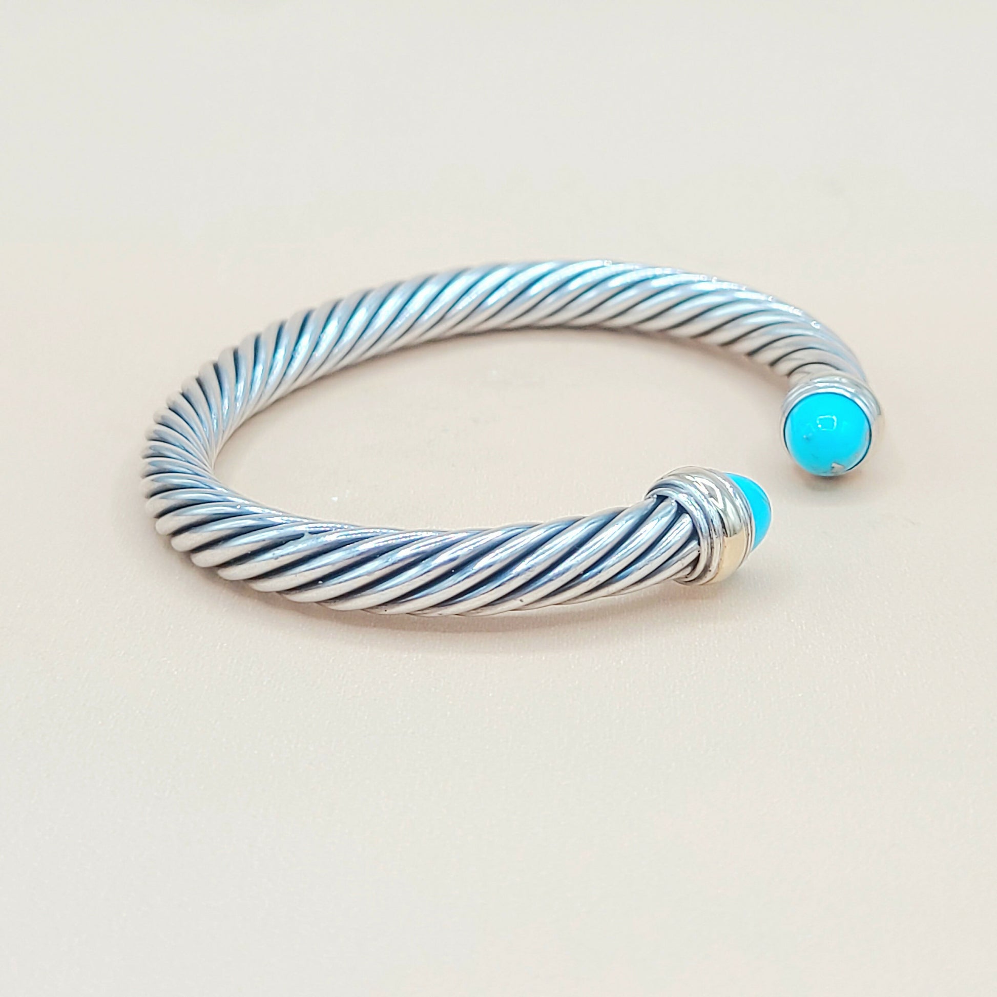    David Yurman Turquoise Silver Gold Cable Bracelet 7mm