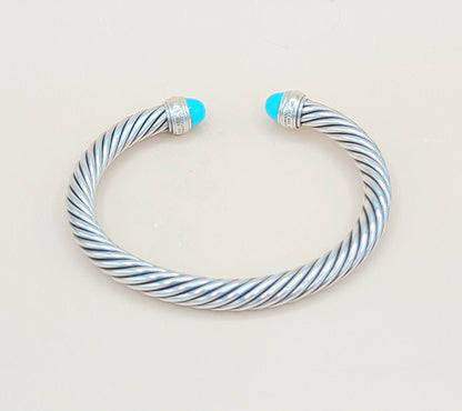    David Yurman Turquoise Silver Gold Cable Bracelet 7mm