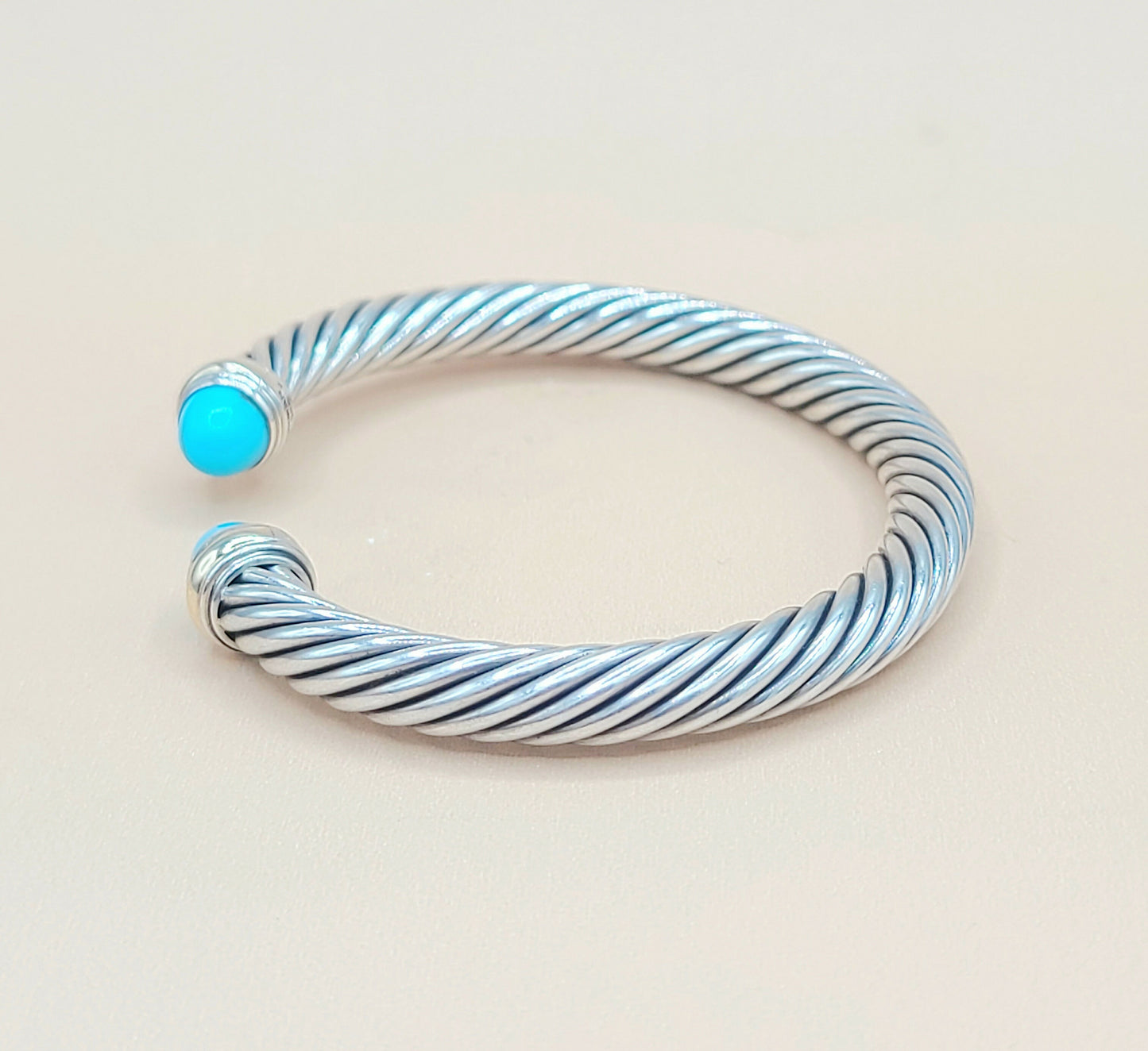    David Yurman Turquoise Silver Gold Cable Bracelet 7mm