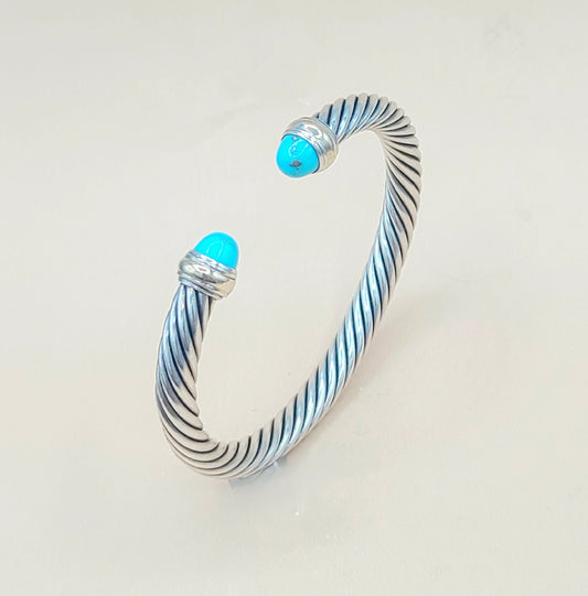    David Yurman 7mm Turquoise Silver Gold Cable Bracelet