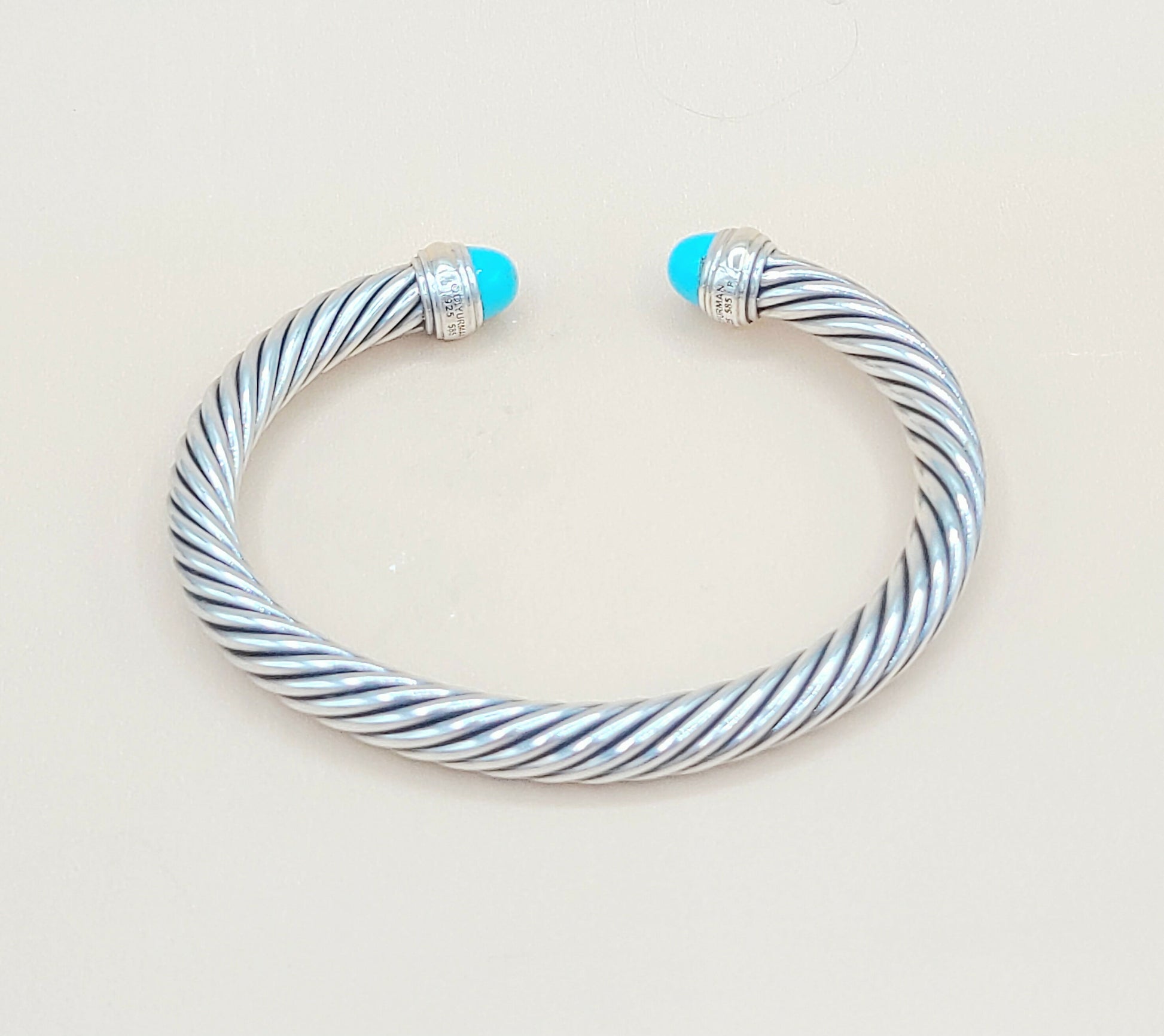    David Yurman 7mm Turquoise Silver Gold Cable Bracelet