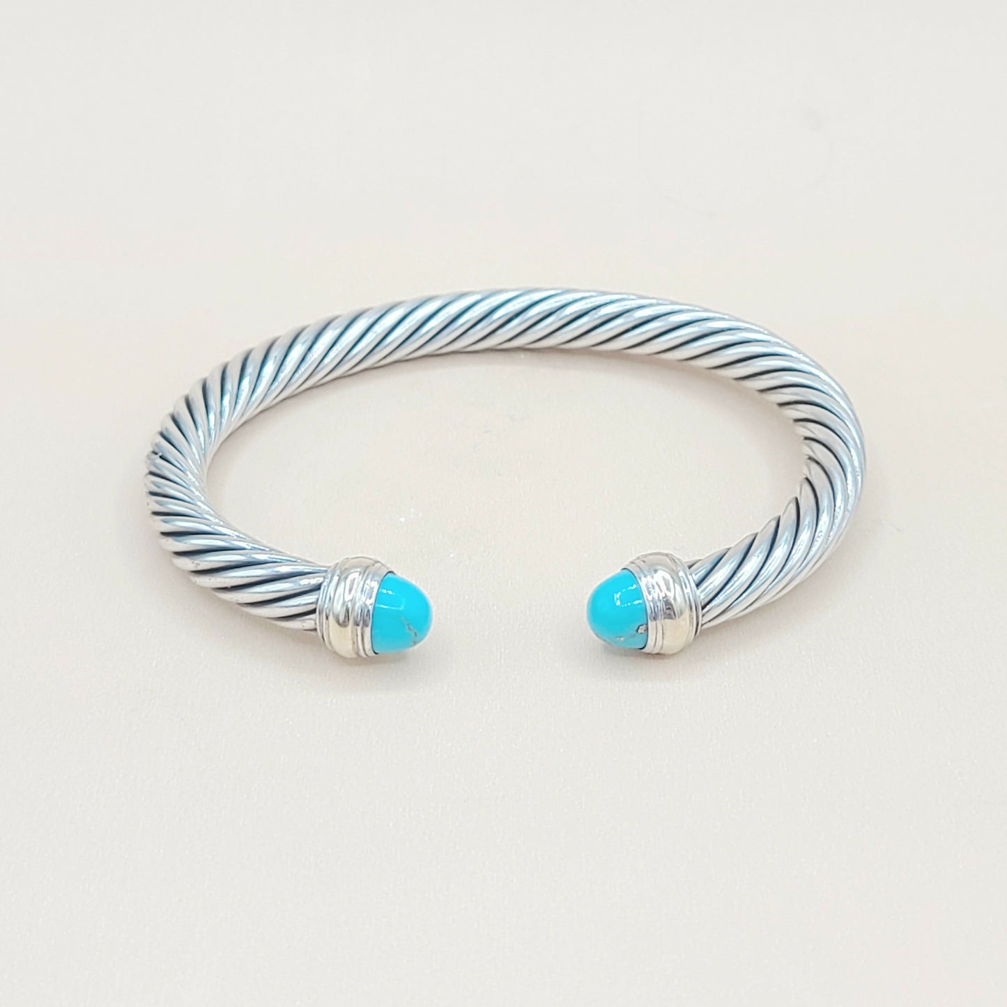    David Yurman 7mm Turquoise Silver Gold Cable Bracelet