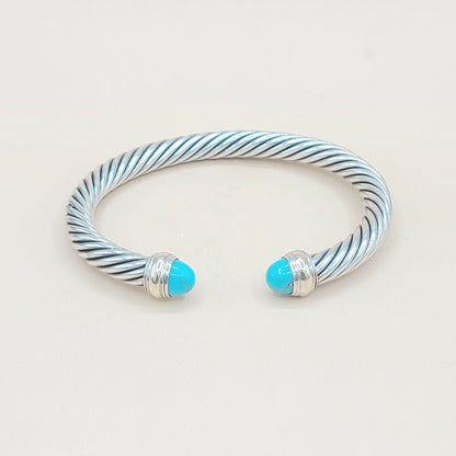    David Yurman 7mm Turquoise Silver Gold Cable Bracelet