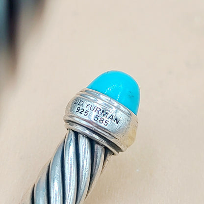    David Yurman 7mm Turquoise Silver Gold Cable Bracelet