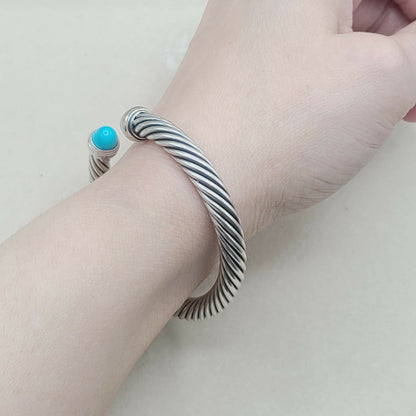    David Yurman 7mm Turquoise Silver Gold Cable Bracelet