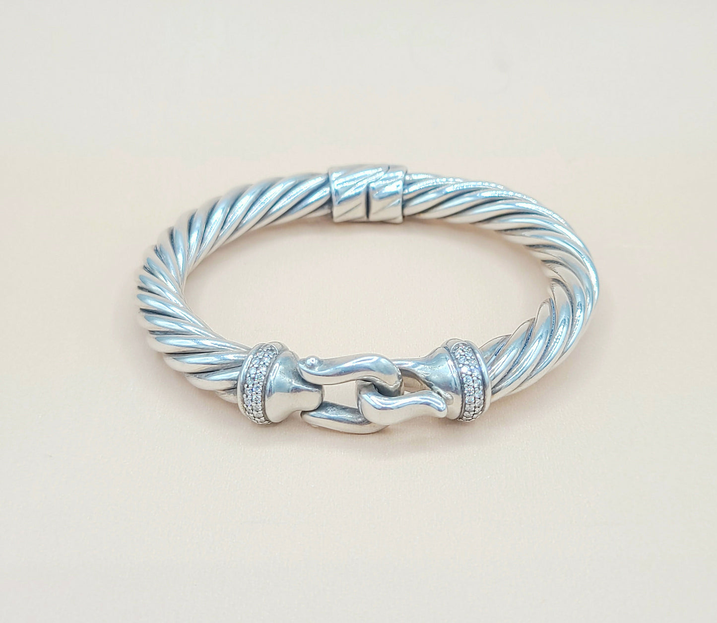    David Yurman-Cable-Buckle-Diamonds Bracelet,-8.5mm