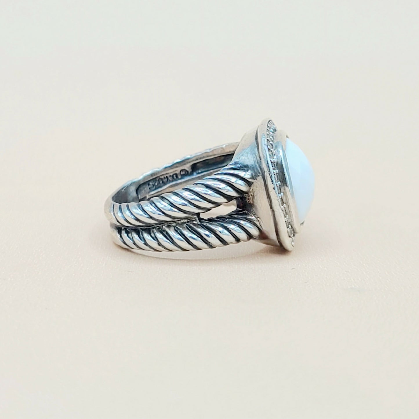    David Yurman Albion-11mm White Agate-Diamond Ring