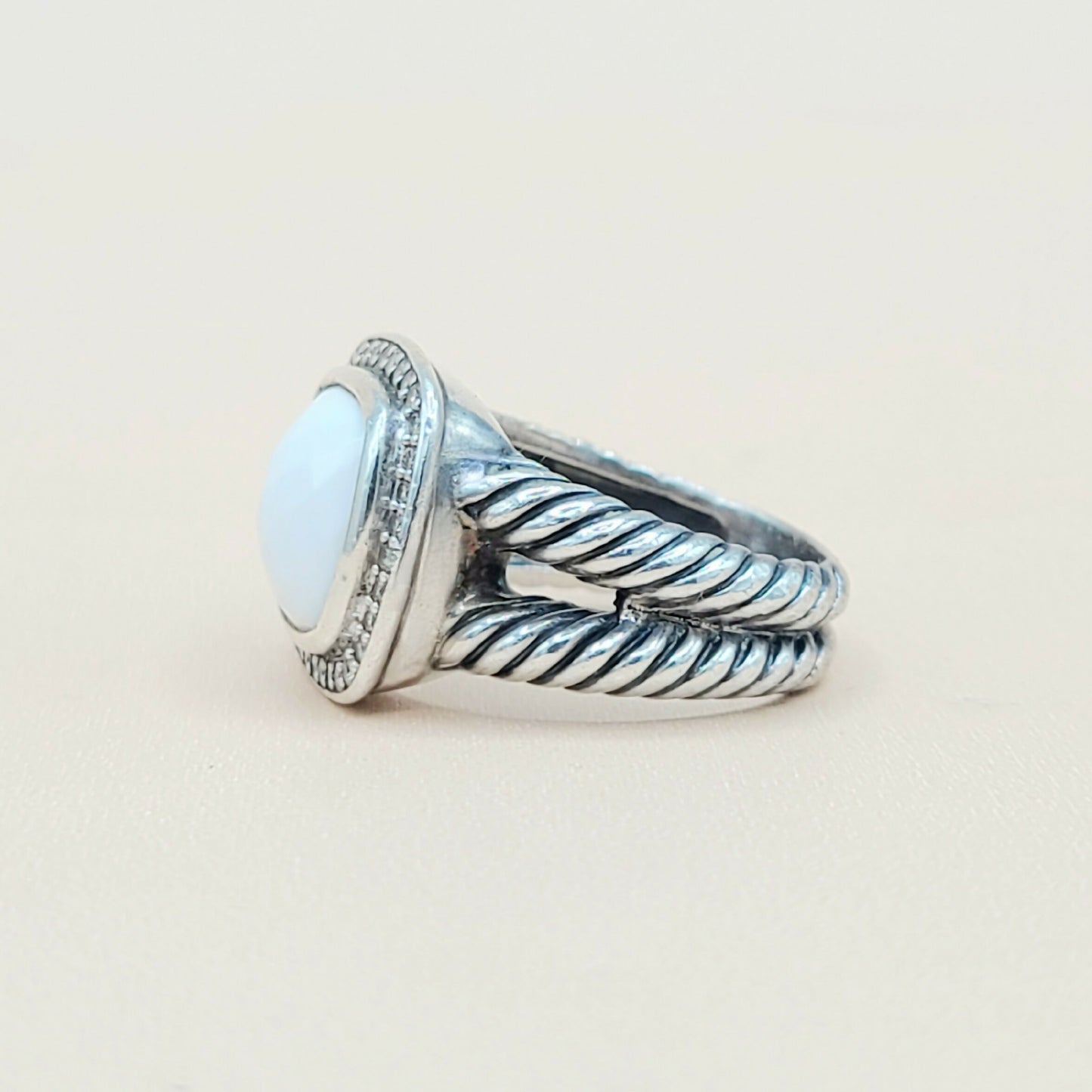    David Yurman Albion-11mm White Agate-Diamond Ring