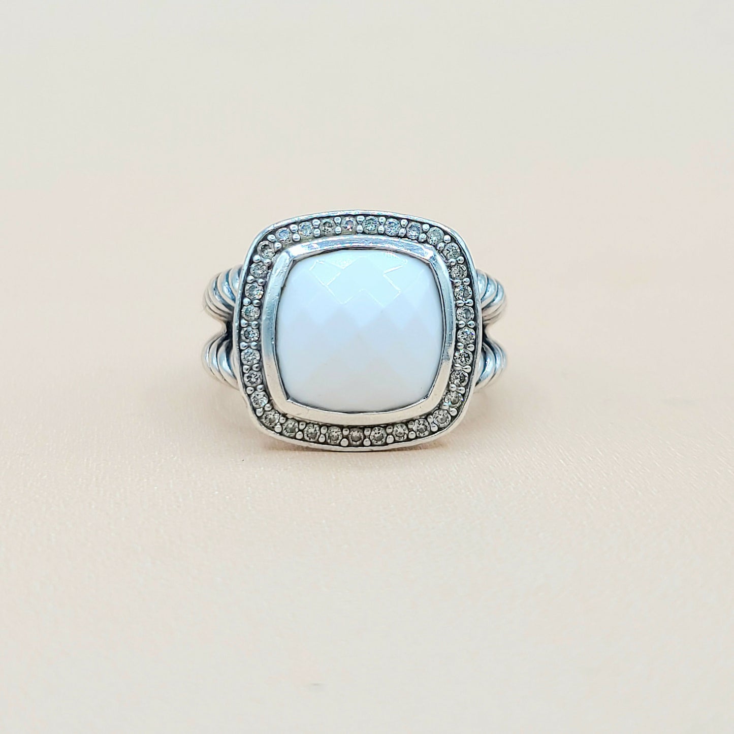    David Yurman Albion-11mm White Agate-Diamond Ring