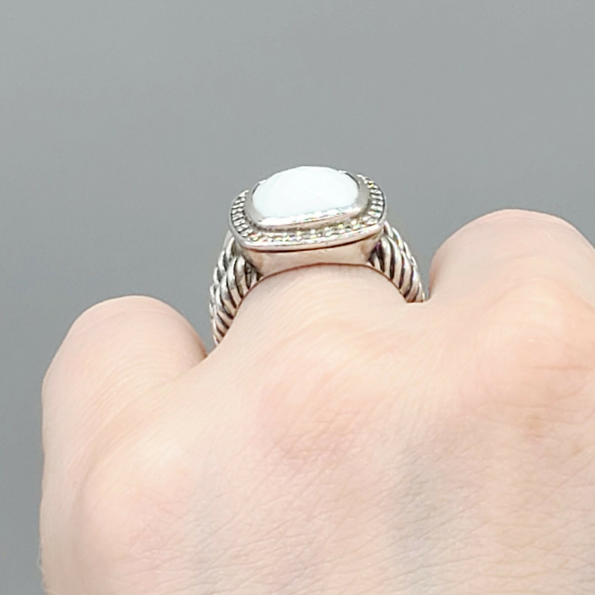    David Yurman Albion-11mm White Agate-Diamond Ring
