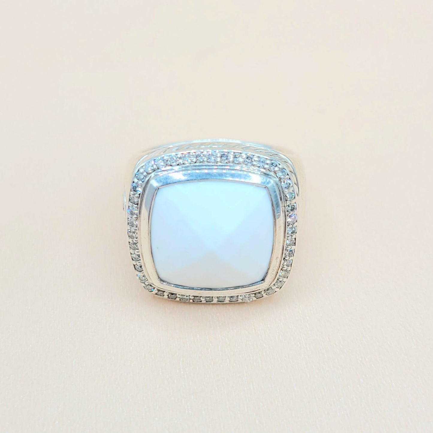    David Yurman Albion-15mm White Agate-Diamond Ring