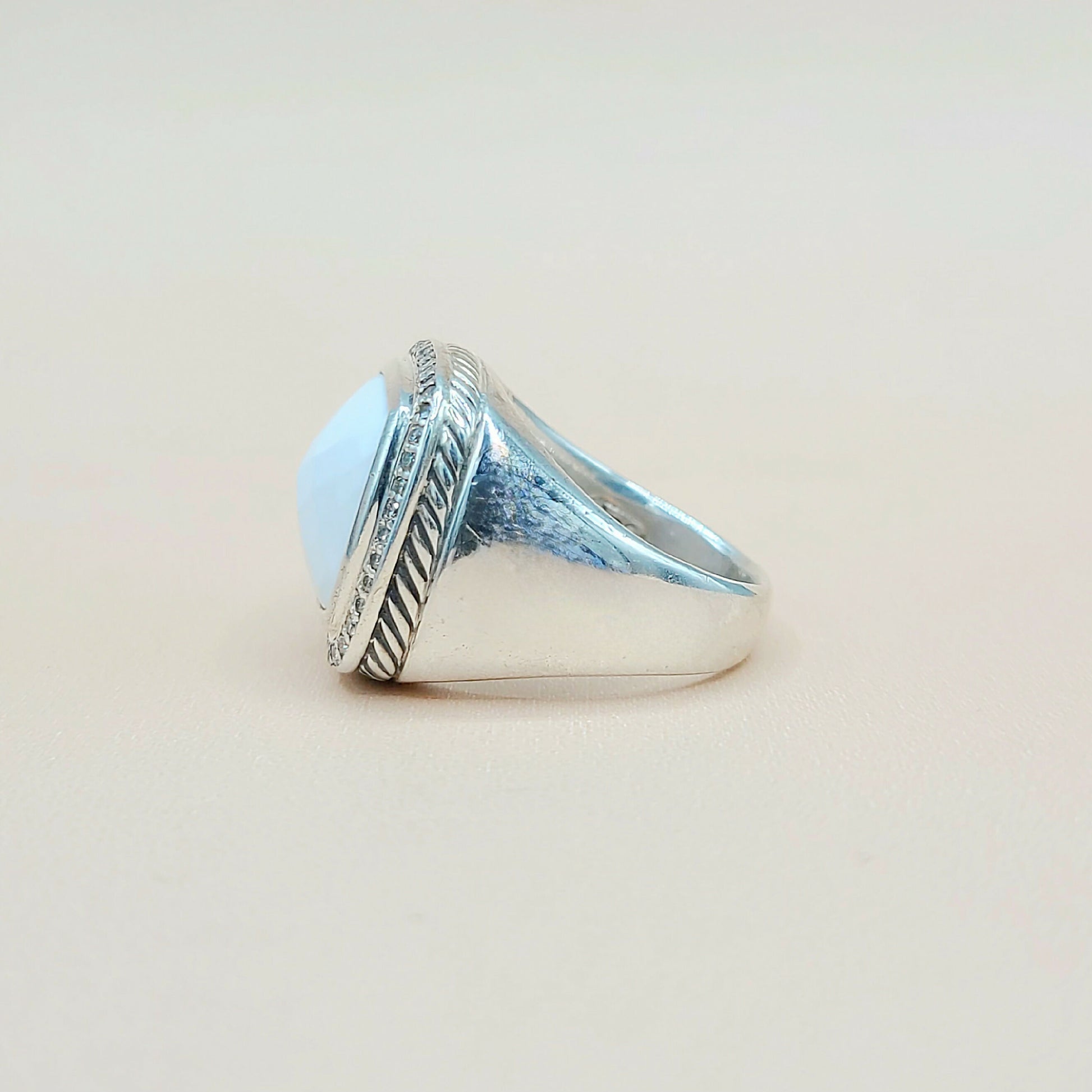    David Yurman Albion-15mm White Agate-Diamond Ring
