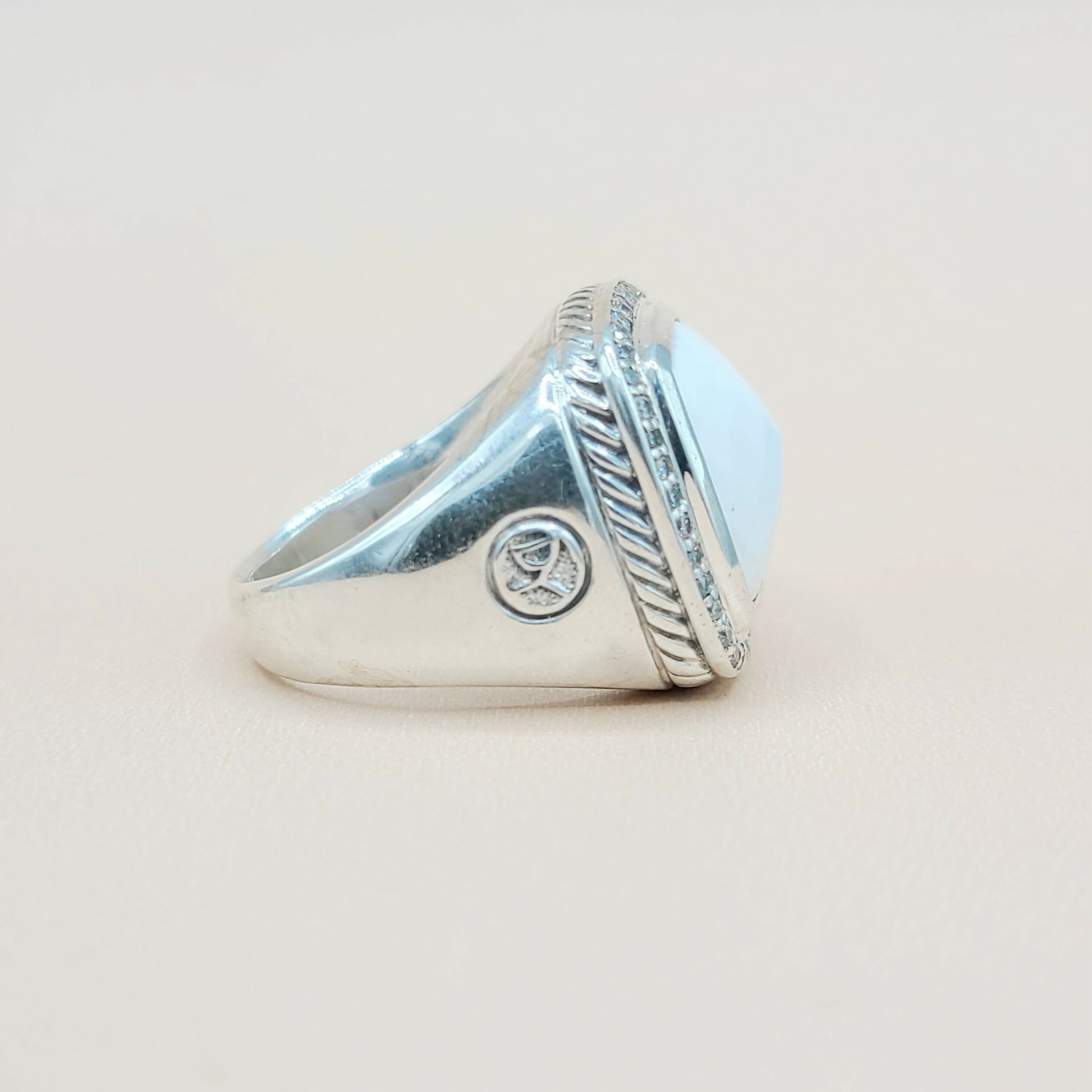    David Yurman Albion-15mm White Agate-Diamond Ring