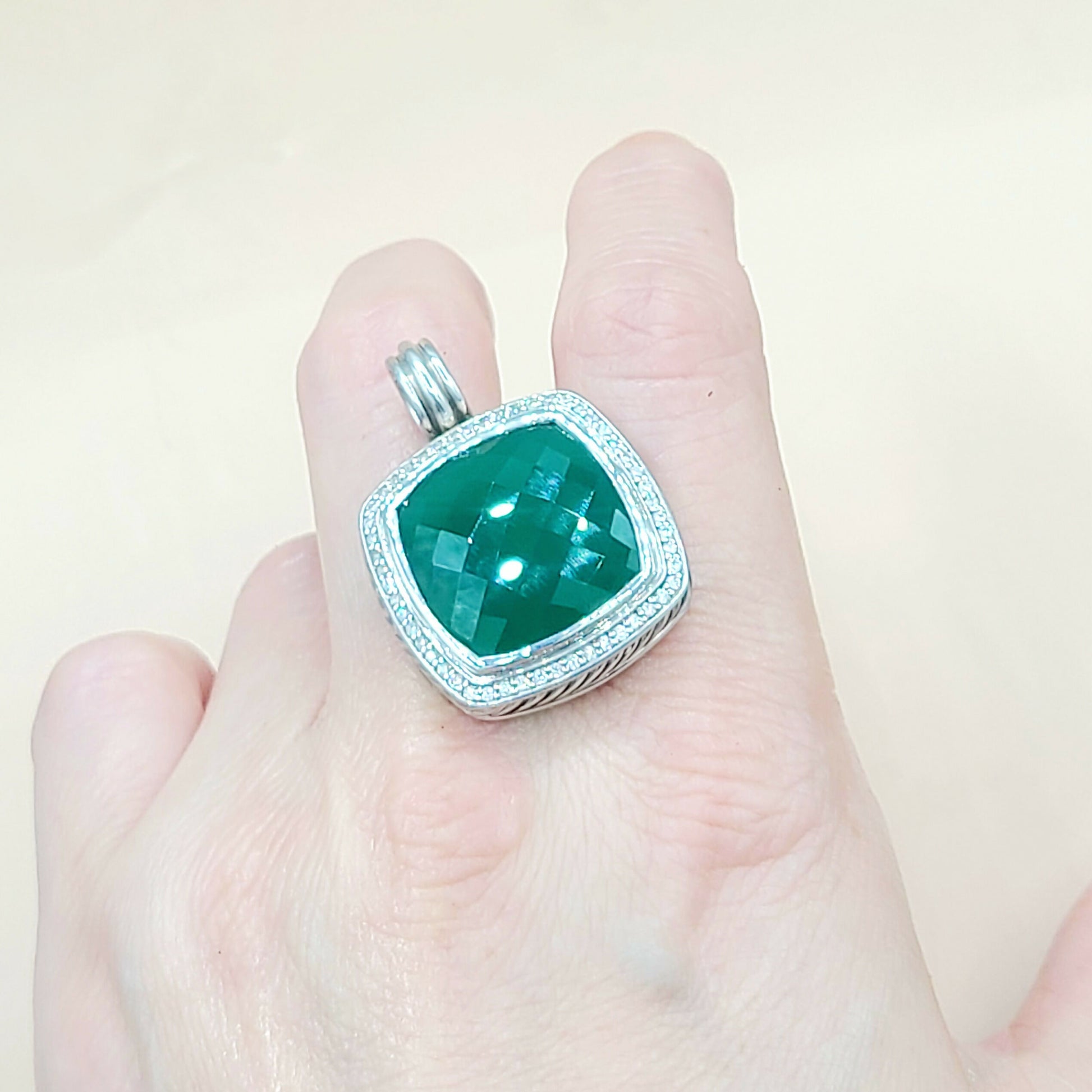    David Yurman Albion-20mm-Green Onyx-Diamond Pendant Enhancer