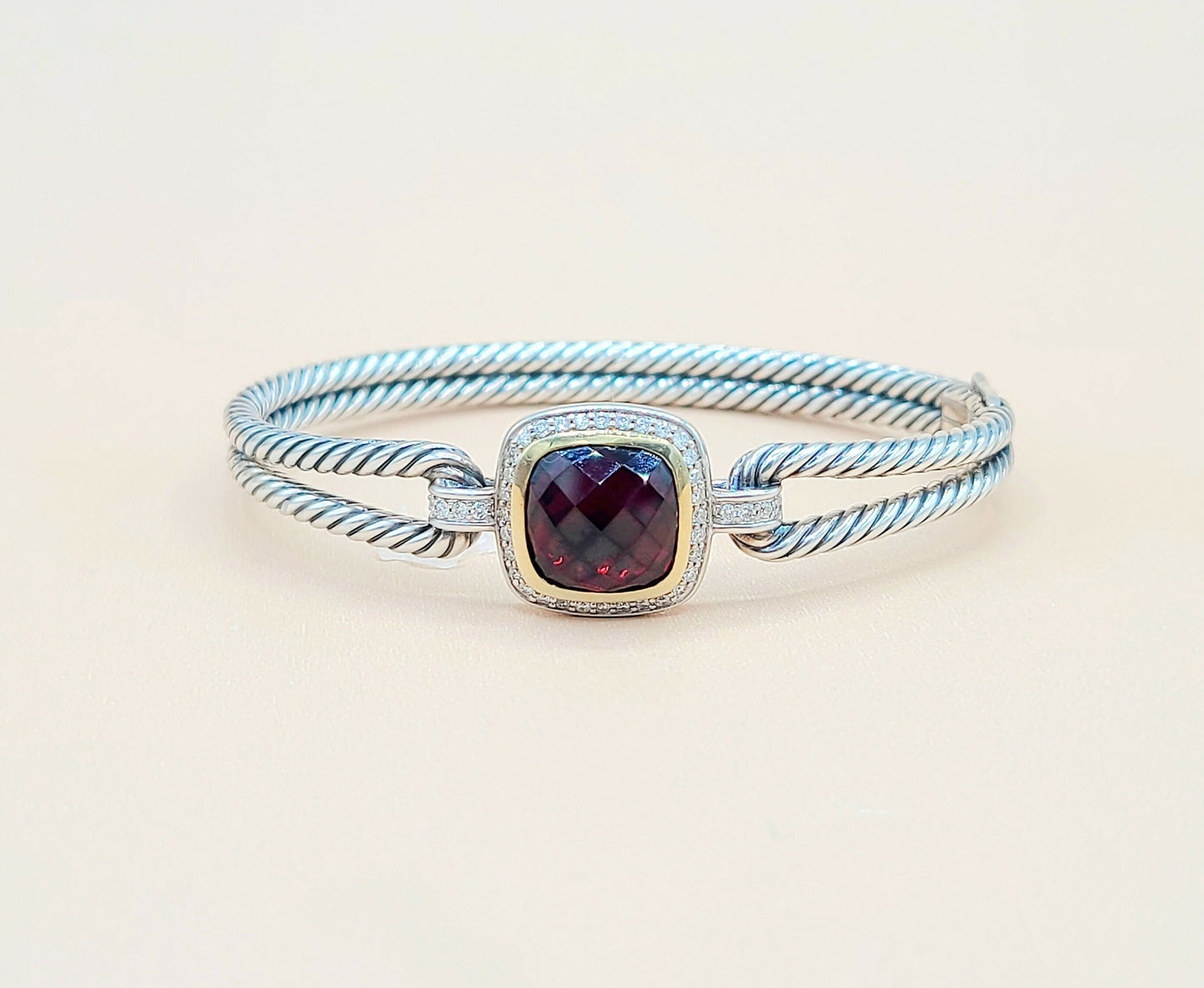    David Yurman Albion Garnet Gold Diamond Bracelet