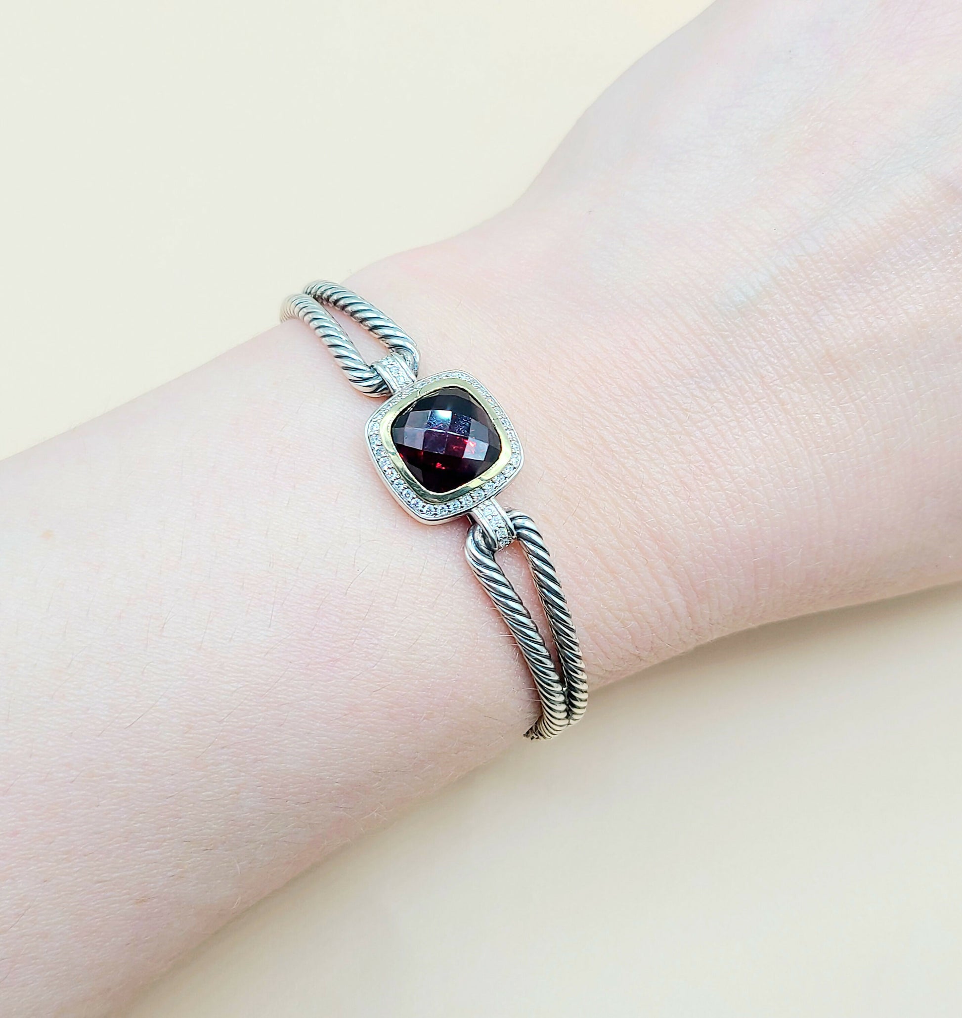    David Yurman Albion Garnet Gold Diamond Bracelet
