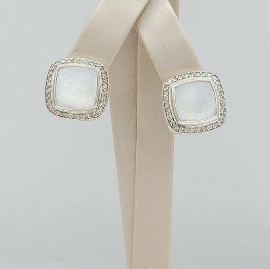    David Yurman Albion Mother of Pearl Diamond Earrings, 11mm