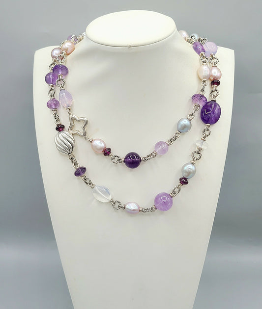    David Yurman Bijoux Pearl Amethyst Multi-Gemstone Station Necklace