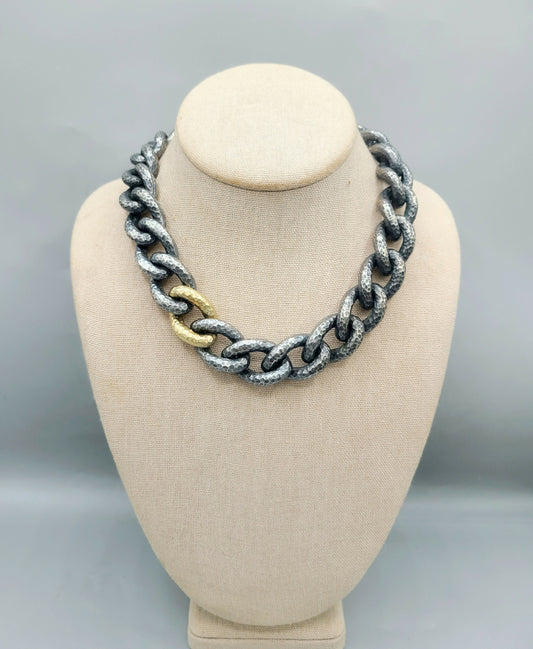    David Yurman Black Gold Hammered Curb Link Necklace-