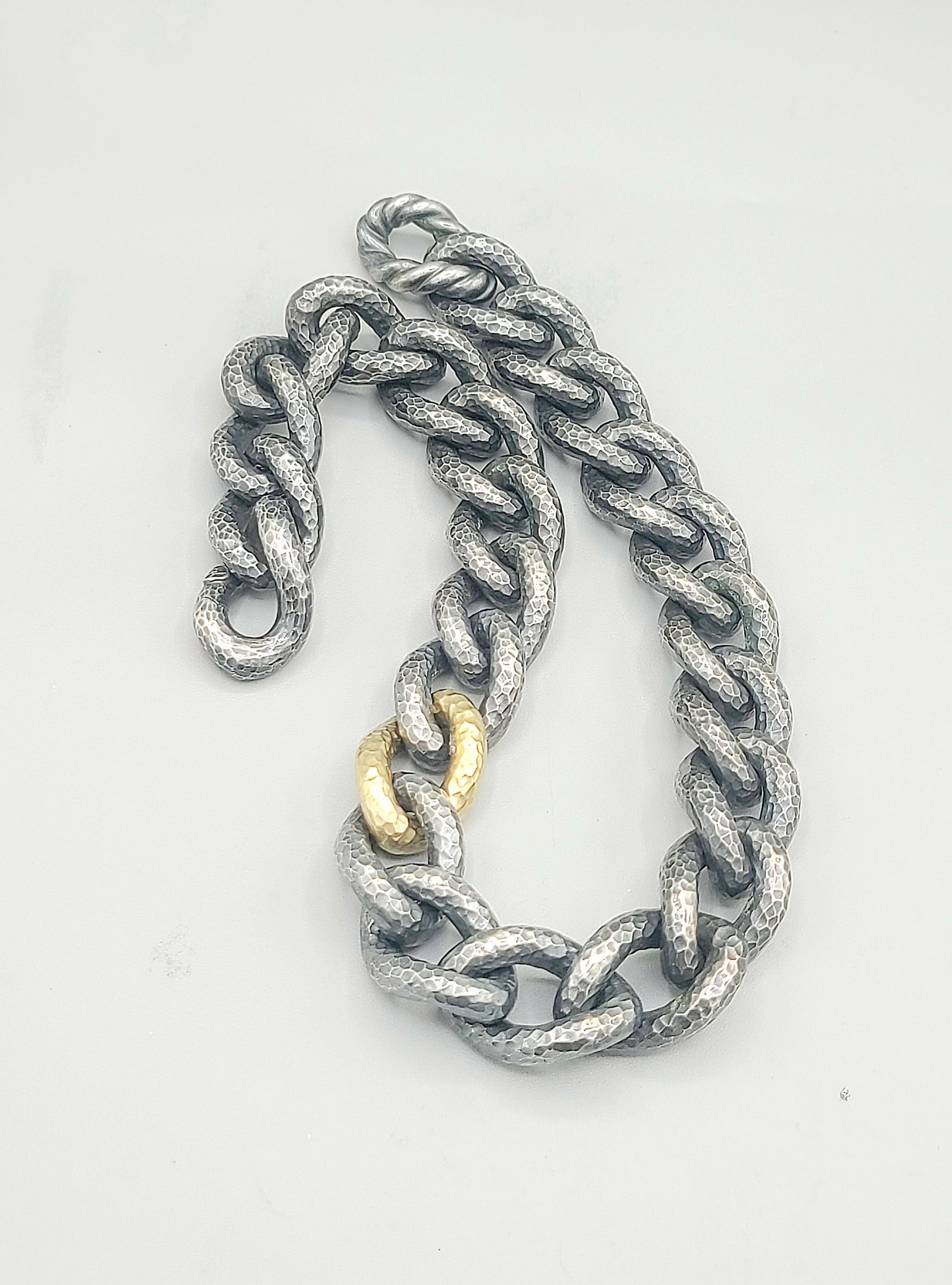    David Yurman Black Gold Hammered Curb Link Necklace-