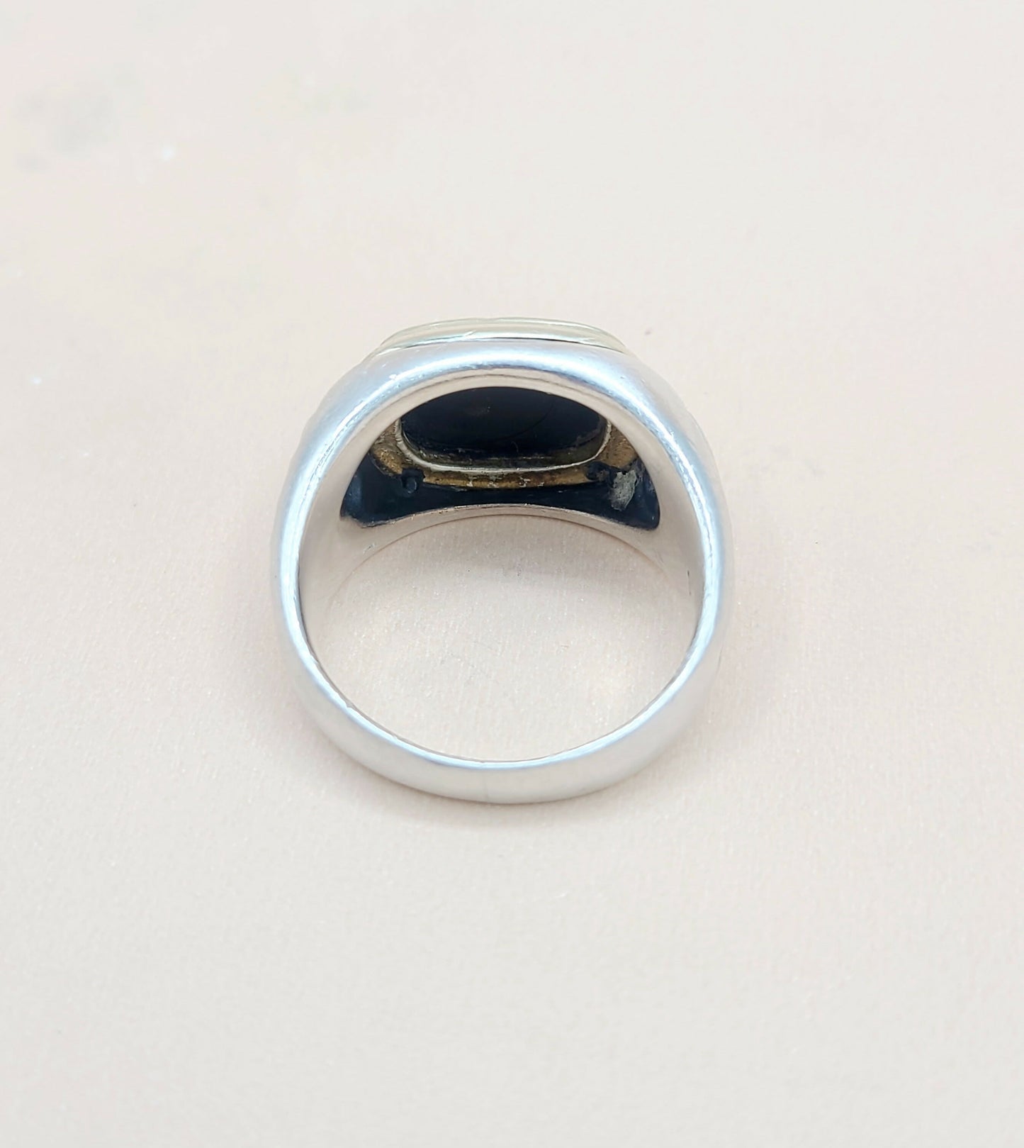    David Yurman Black Onyx Silver Gold Signet Cable Ring