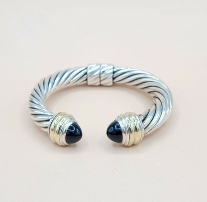    David Yurman 10mm Black Onyx Gold Bracelet
