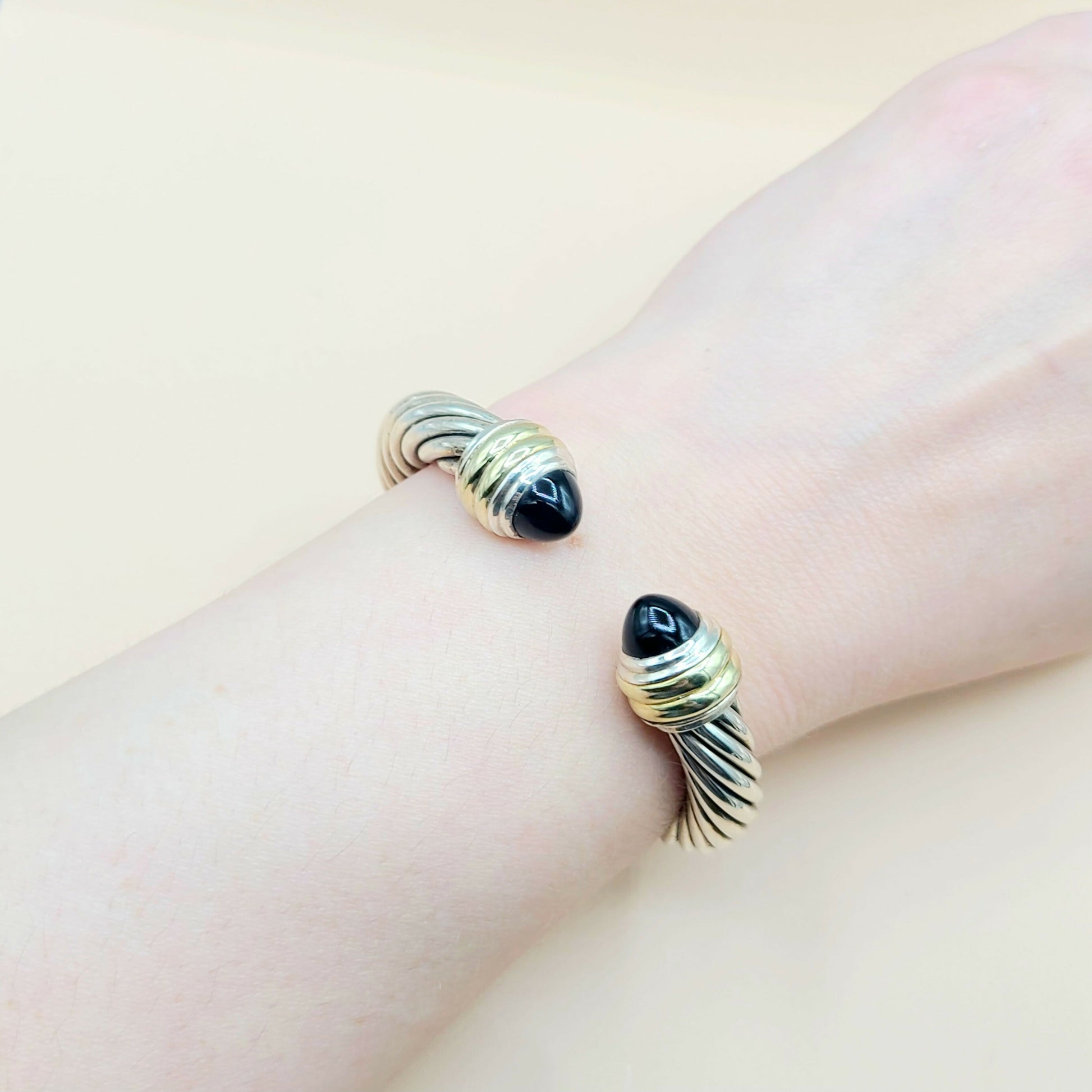    David Yurman 10mm Black Onyx Gold Bracelet