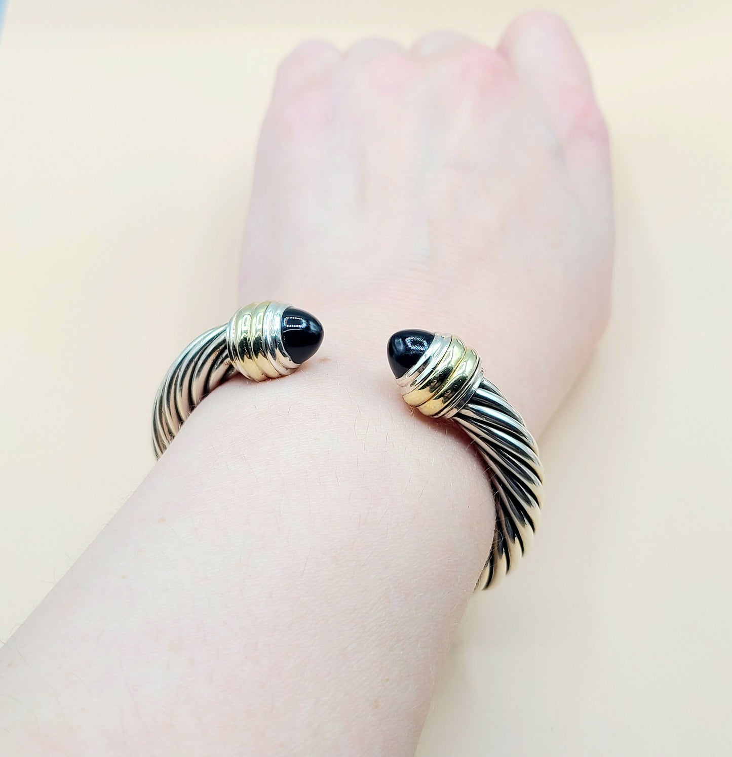    David Yurman 10mm Black Onyx Gold Bracelet