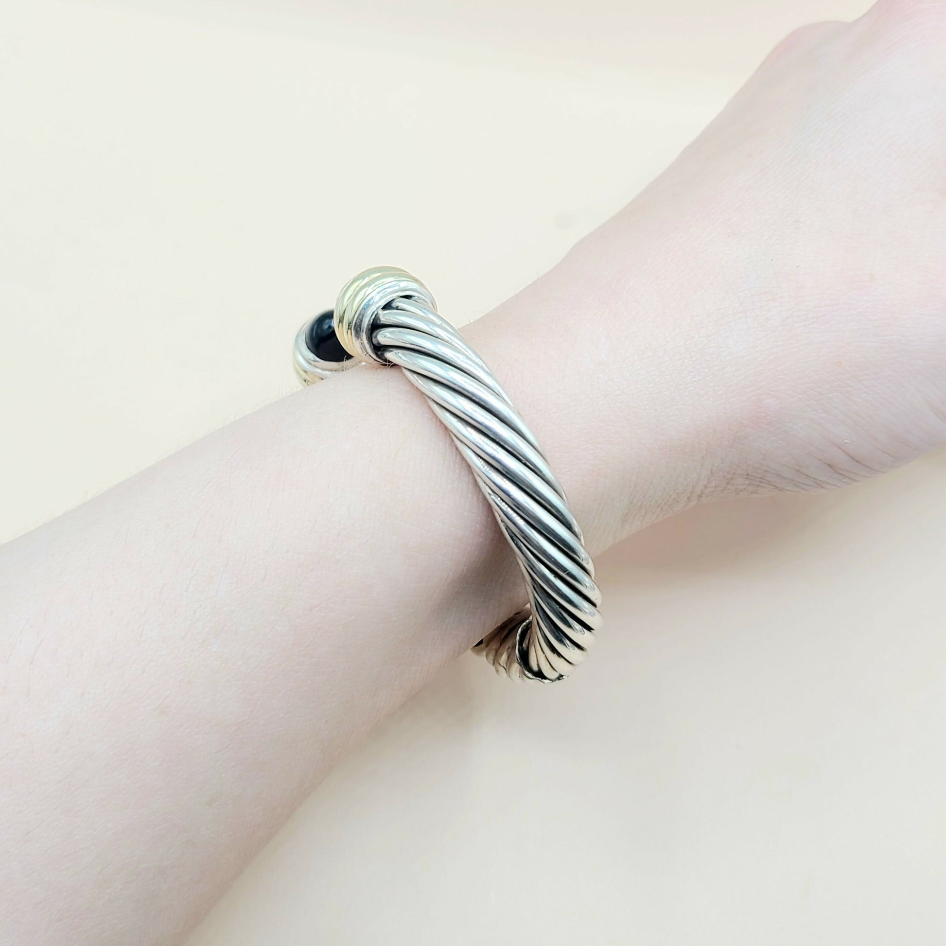    David Yurman 10mm Black Onyx Gold Bracelet