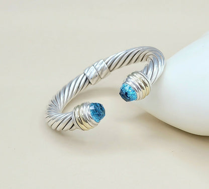    David Yurman 10mm Blue Topaz Gold Cable Bracelet